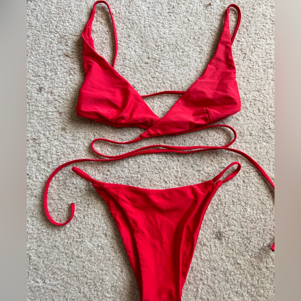 Wrap around red bikini set